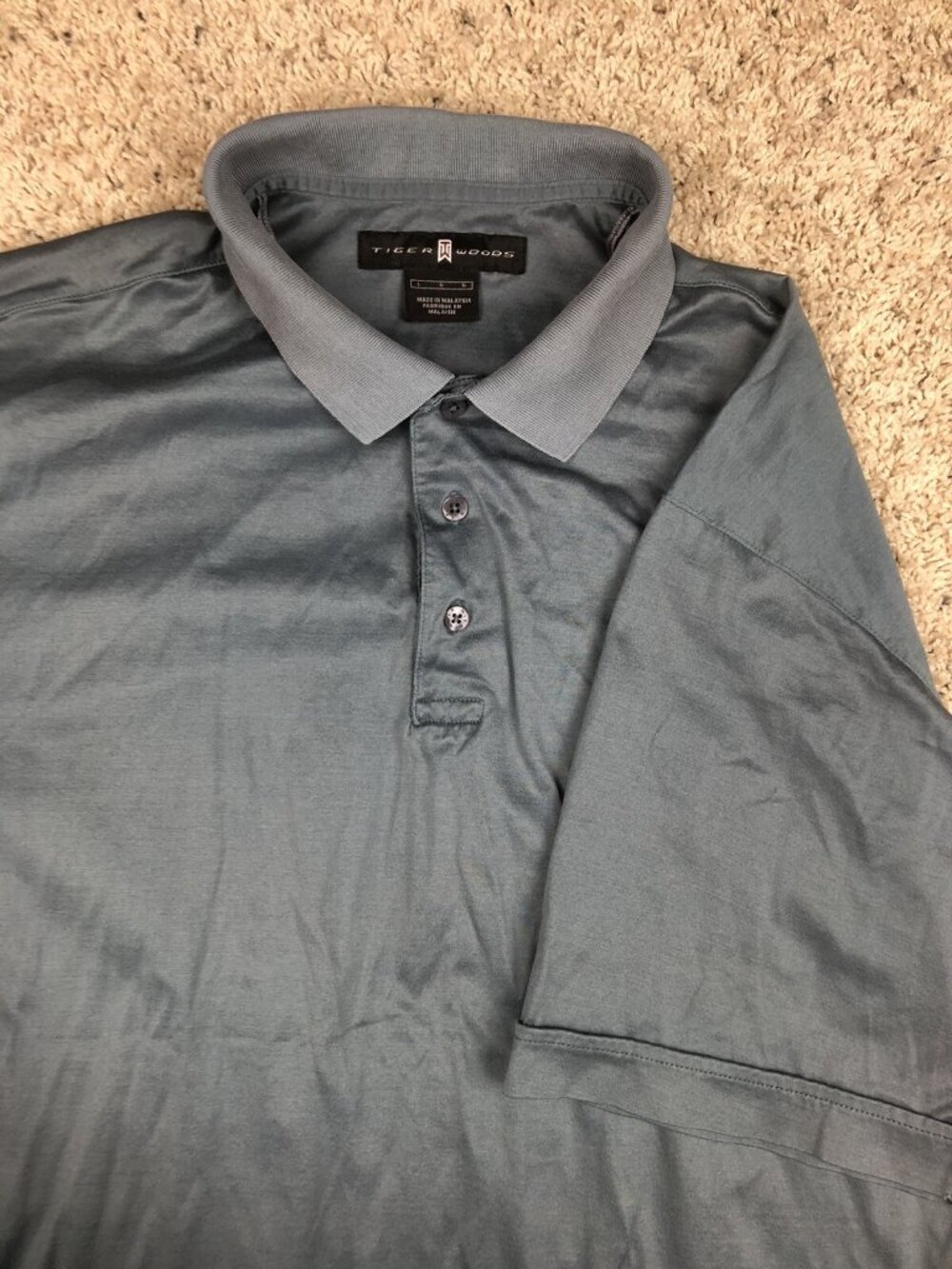 TIGER WOODS Nike Men’s Polo Golf Shirt Blue Large Casual Golfing W Logo
